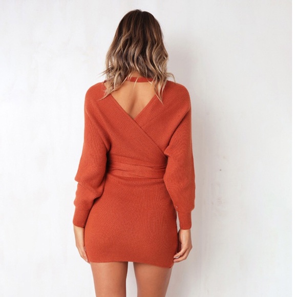 V Neck Wrap Sweater Dress - Picture 4 of 6